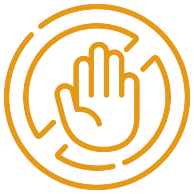 04 Yellow hand symbol inside circular maze design.