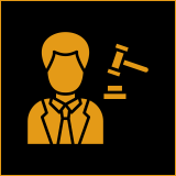 Frame 109 Silhouette of judge with gavel icon.