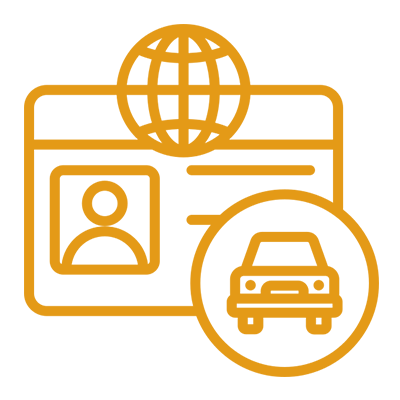 Driver's license icon with globe and car.